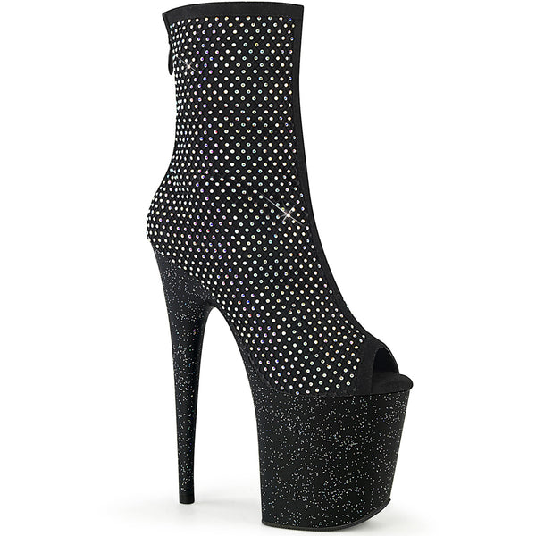 8" Heel, 4" Pf Peep Toe Ankle Boot, Back Zip Pleaser Pleaser FLAM1031GM/BFA-RS/M