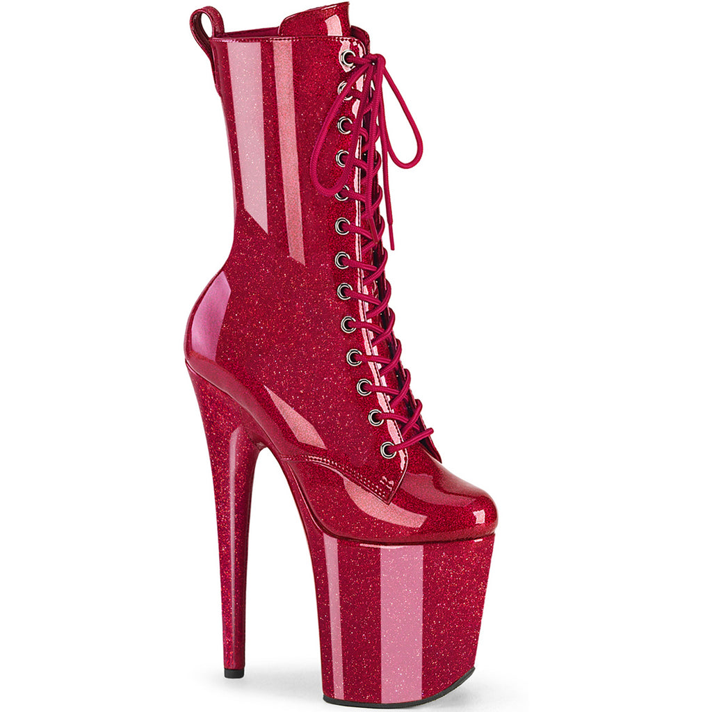 8" Heel, 4" Pf Lace Up Front Ankle Boot, Side Zip Pleaser Pleaser FLAMINGO/1040GP