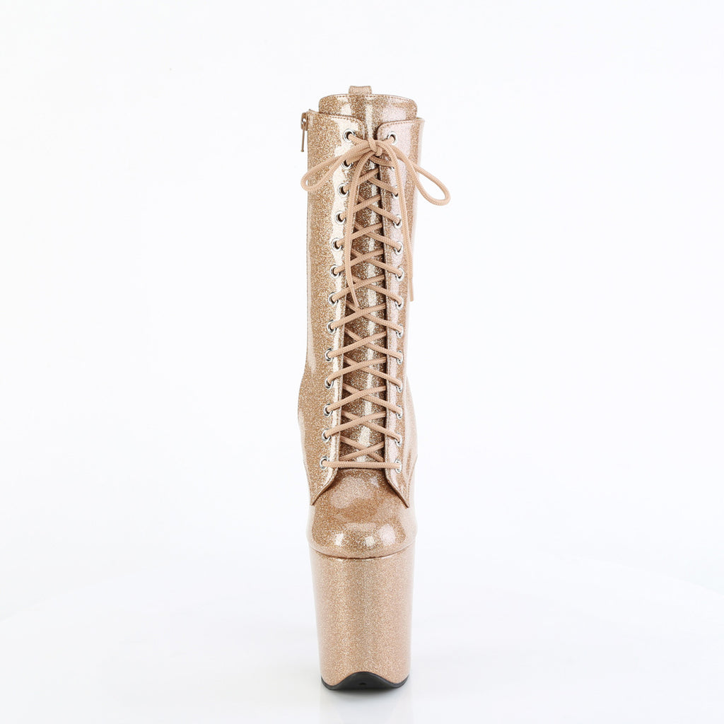 8" Heel, 4" Pf Lace Up Front Ankle Boot, Side Zip Pleaser Pleaser FLAMINGO/1040GP
