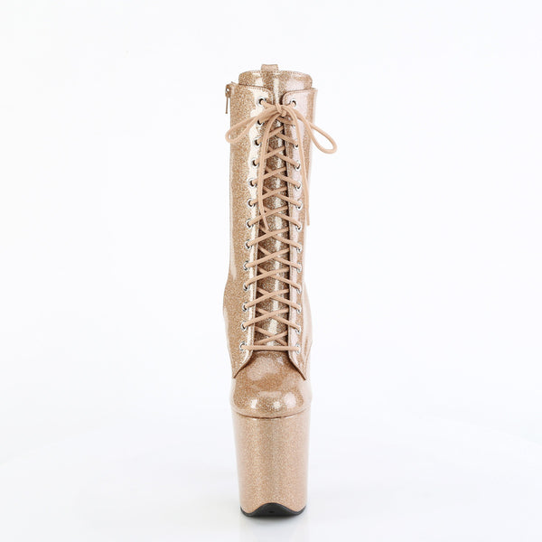 8" Heel, 4" Pf Lace Up Front Ankle Boot, Side Zip Pleaser Pleaser FLAMINGO/1040GP