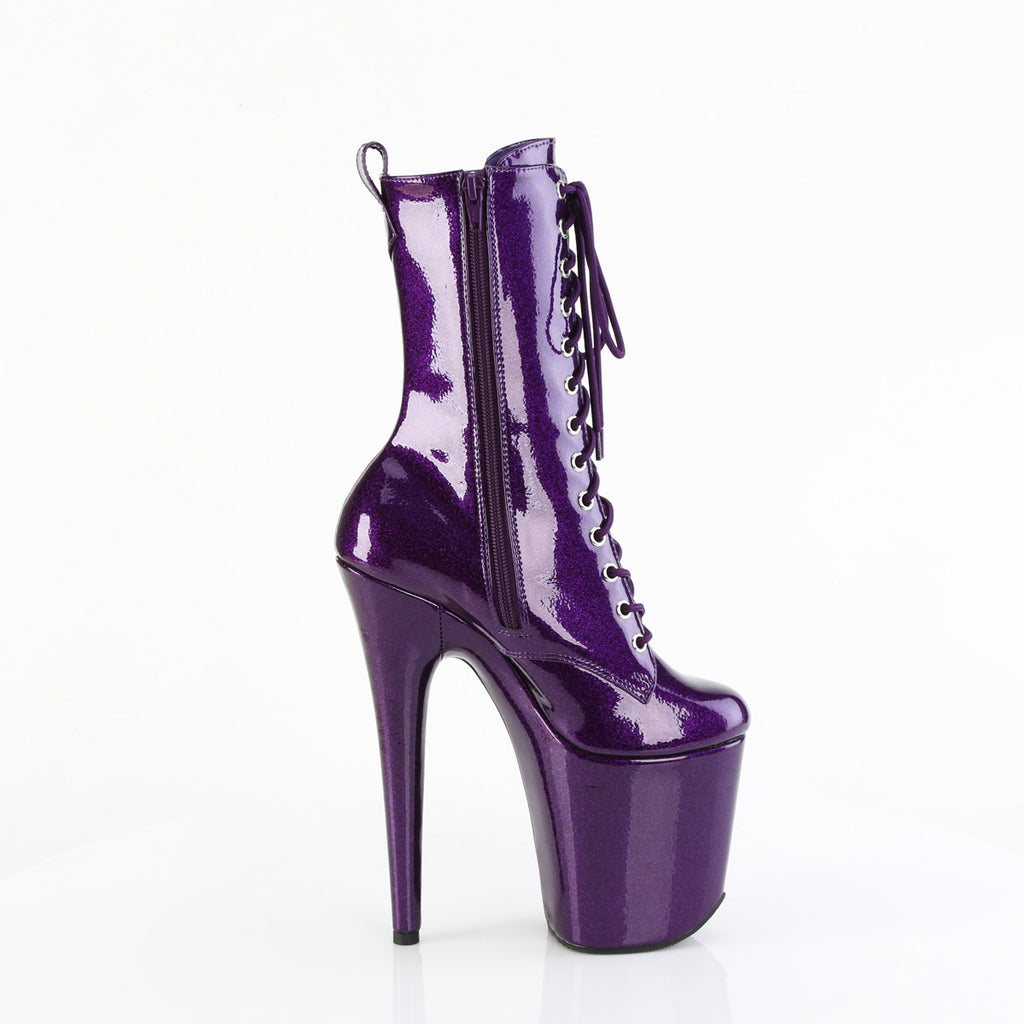 8" Heel, 4" Pf Lace Up Front Ankle Boot, Side Zip Pleaser Pleaser FLAMINGO/1040GP