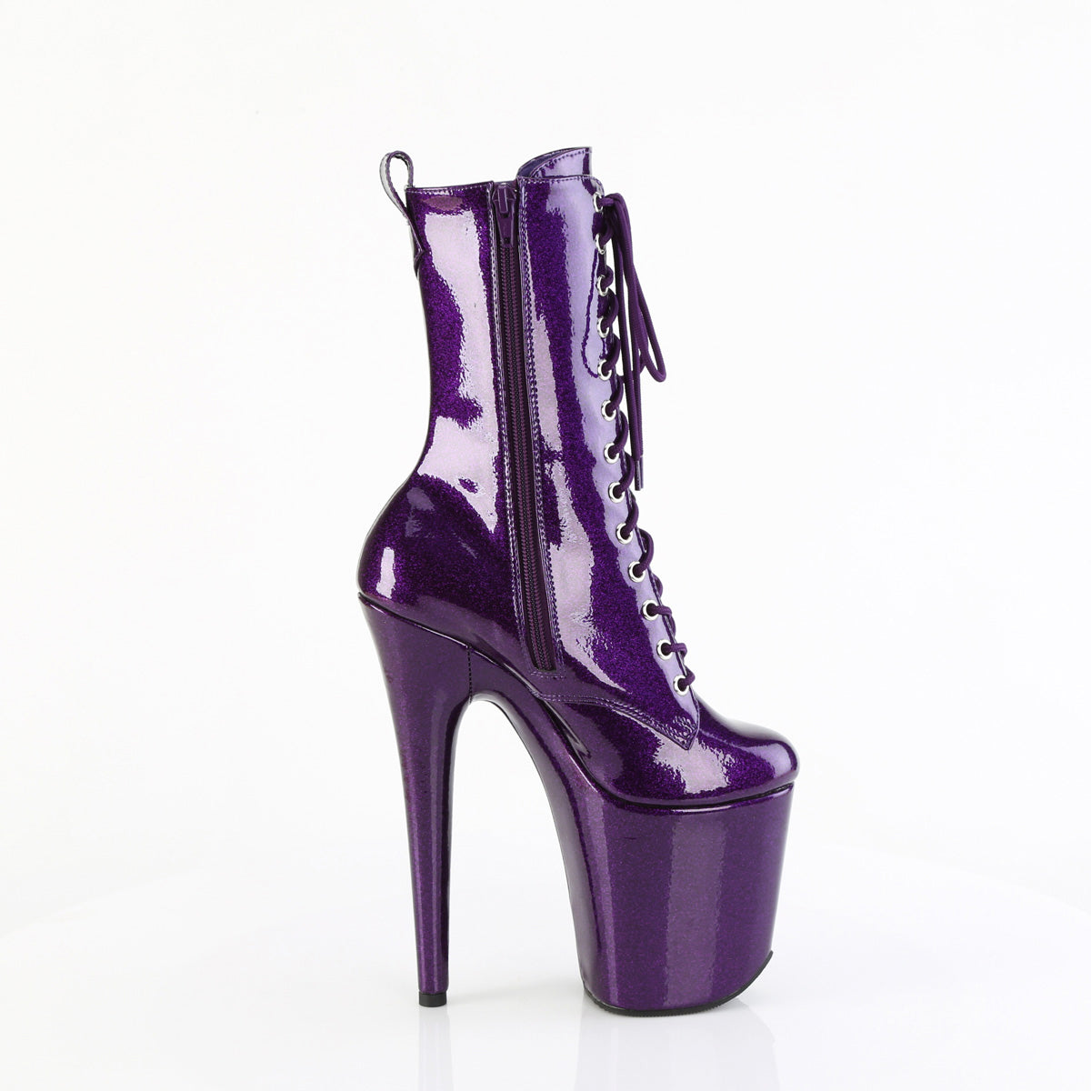 8" Heel, 4" Pf Lace Up Front Ankle Boot, Side Zip Pleaser Pleaser FLAMINGO/1040GP