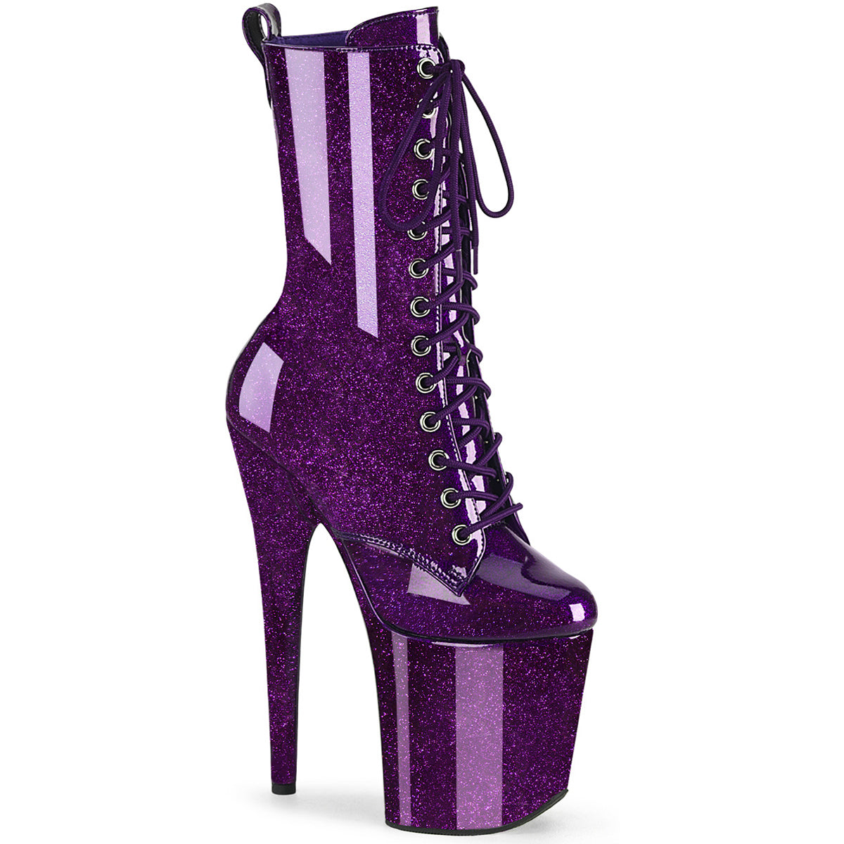 8" Heel, 4" Pf Lace Up Front Ankle Boot, Side Zip Pleaser Pleaser FLAMINGO/1040GP
