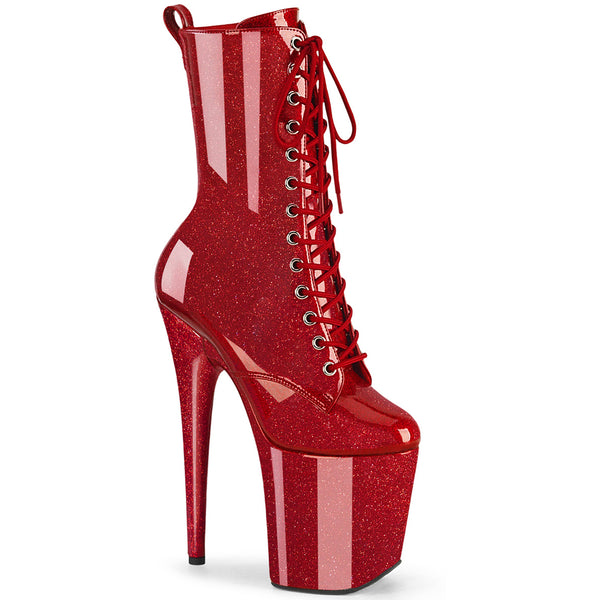 8" Heel, 4" Pf Lace Up Front Ankle Boot, Side Zip Pleaser Pleaser FLAMINGO/1040GP