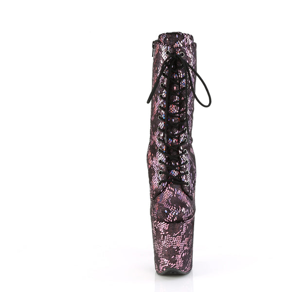 8" Heel, 4" Pf Lace-Up Front Ankle Boot, Side Zip Pleaser Pleaser FLAMINGO/1040SPF