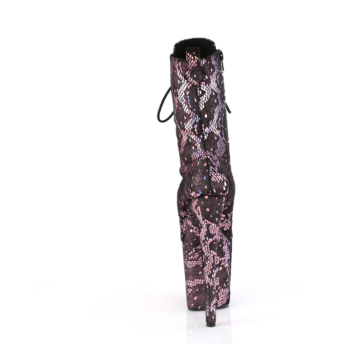 8" Heel, 4" Pf Lace-Up Front Ankle Boot, Side Zip Pleaser Pleaser FLAMINGO/1040SPF