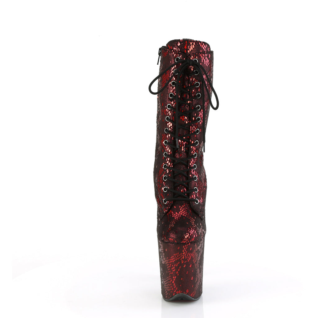 8" Heel, 4" Pf Lace-Up Front Ankle Boot, Side Zip Pleaser Pleaser FLAMINGO/1040SPF