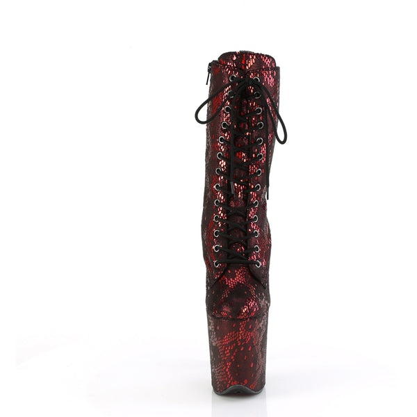 8" Heel, 4" Pf Lace-Up Front Ankle Boot, Side Zip Pleaser Pleaser FLAMINGO/1040SPF