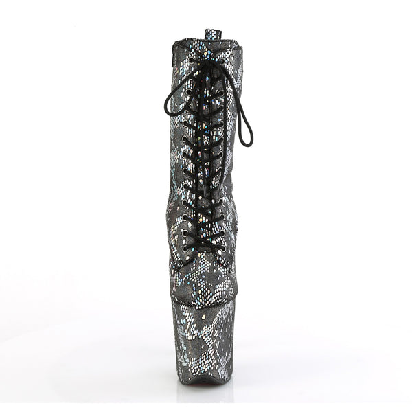 8" Heel, 4" Pf Lace-Up Front Ankle Boot, Side Zip Pleaser Pleaser FLAMINGO/1040SPF