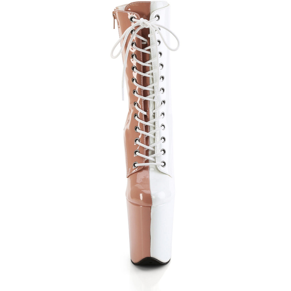 8" Heel, 4" Pf Two Tone Lace-Up Ankle Boot, Side Zip Pleaser Pleaser FLAMINGO/1040TT
