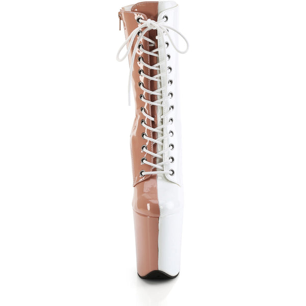 8" Heel, 4" Pf Two Tone Lace-Up Ankle Boot, Side Zip Pleaser Pleaser FLAMINGO/1040TT