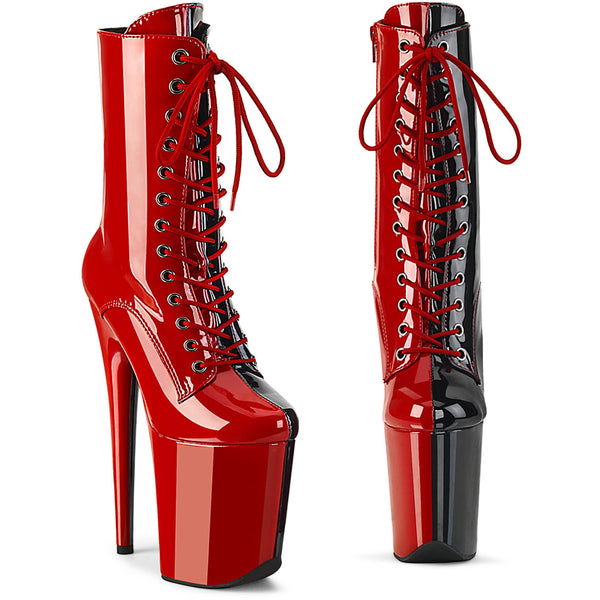 8" Heel, 4" Pf Two Tone Lace-Up Ankle Boot, Side Zip Pleaser Pleaser FLAMINGO/1040TT