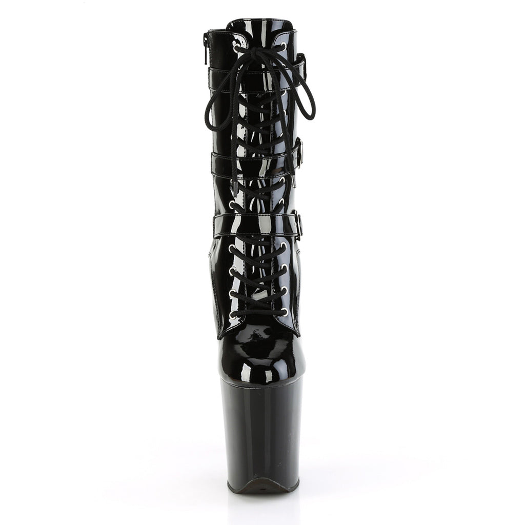 8" Heel, 4" Pf Lace-Up Multi Buckled Ankle Boot, Side Zip Pleaser Pleaser FLAMINGO/1043