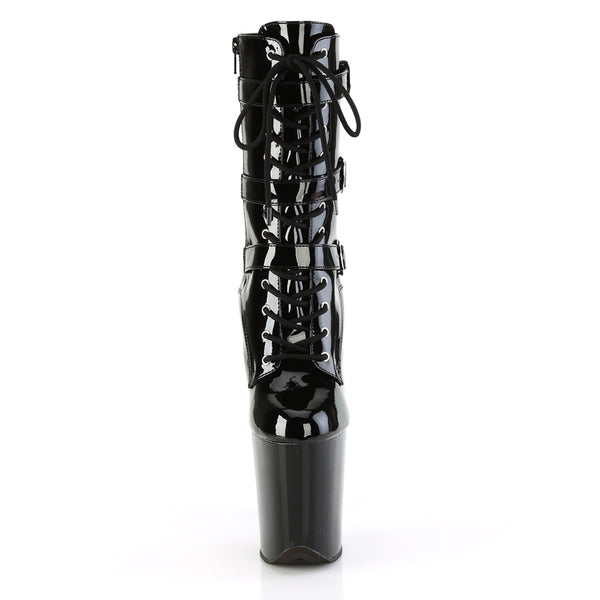 8" Heel, 4" Pf Lace-Up Multi Buckled Ankle Boot, Side Zip Pleaser Pleaser FLAMINGO/1043
