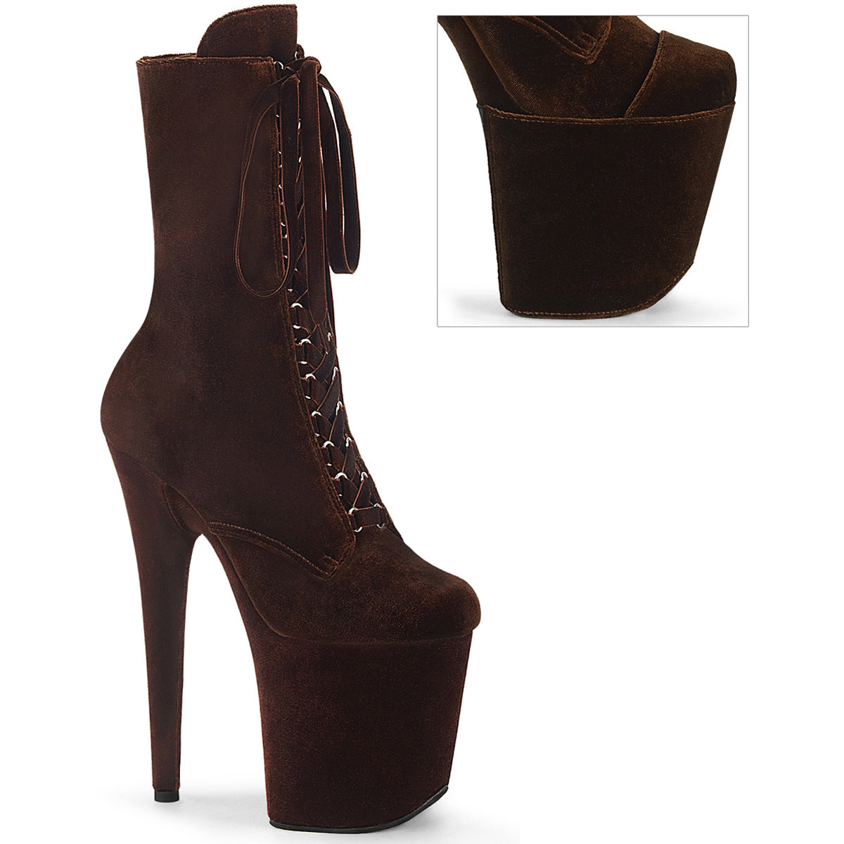 8" Heel, 4" Pf Velvet Lace-Up Front Ankle Boot Pleaser Pleaser FLAMINGO/1045VEL Main image