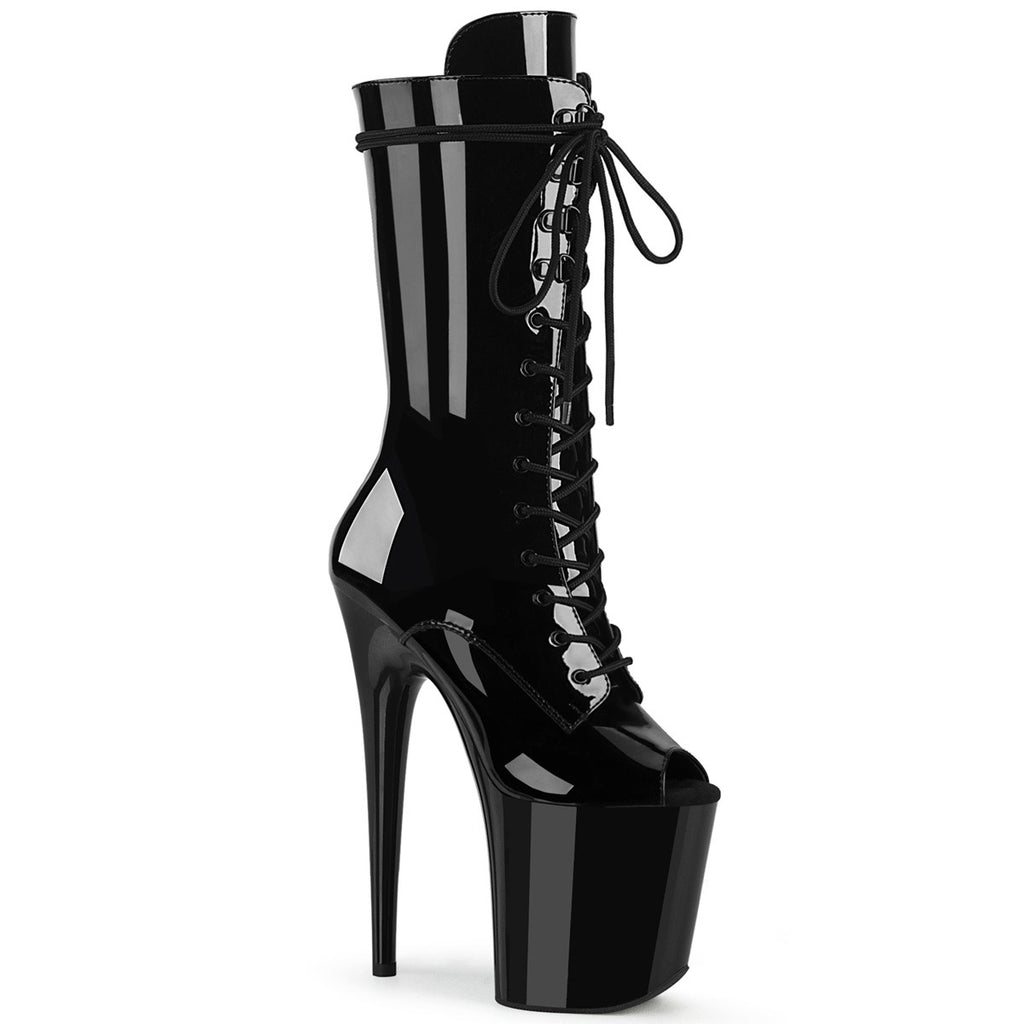 8" Heel, 4" Pf Lace-up Glitter Ankle Boot, Side Zip Pleaser Pleaser FLAMINGO/1051