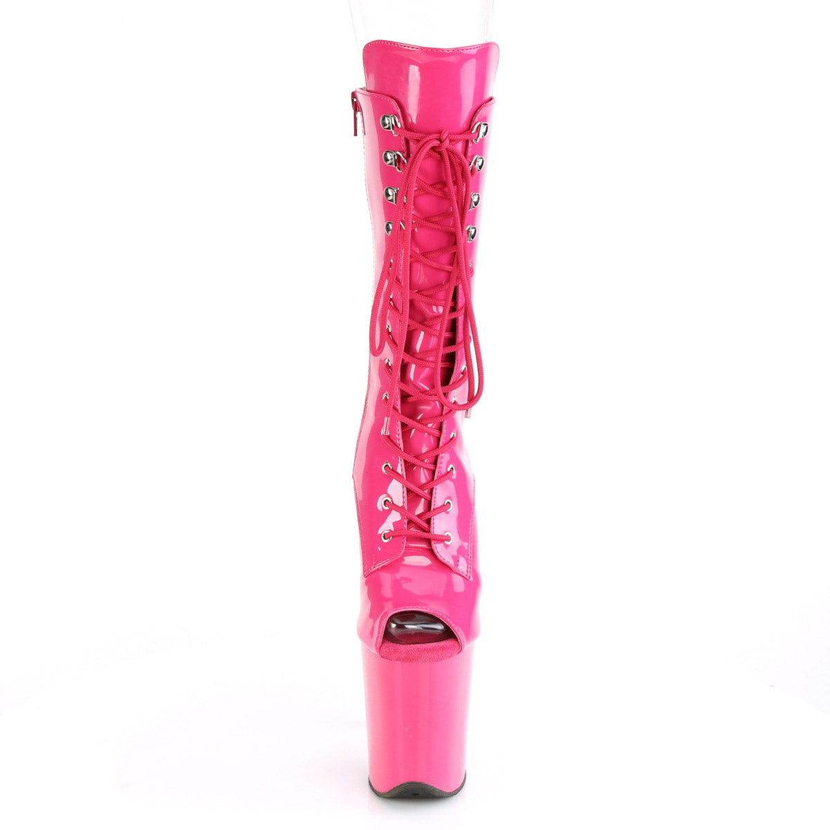 8" Heel, 4" Pf Lace-up Glitter Ankle Boot, Side Zip Pleaser Pleaser FLAMINGO/1051