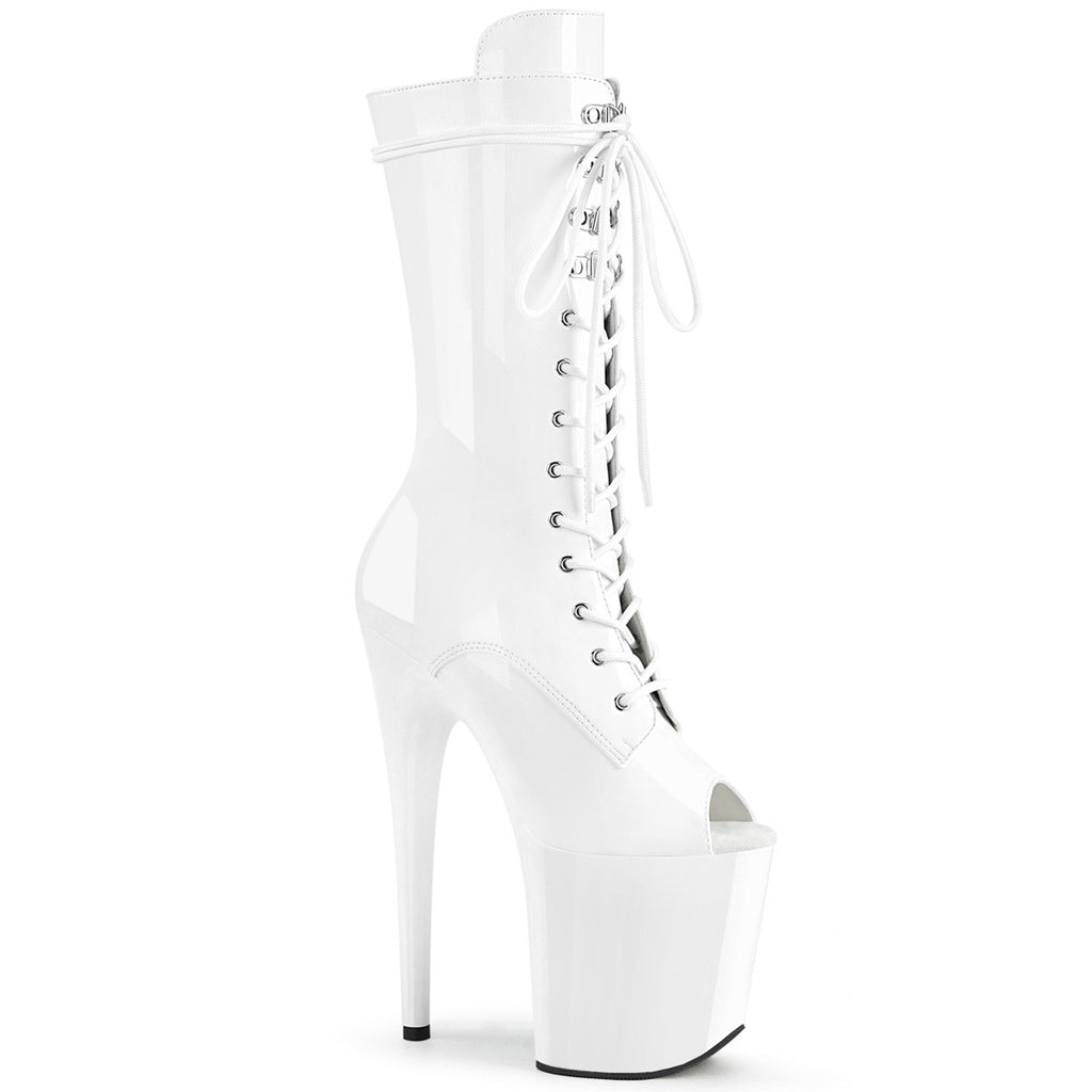 8" Heel, 4" Pf Lace-up Glitter Ankle Boot, Side Zip Pleaser Pleaser FLAMINGO/1051