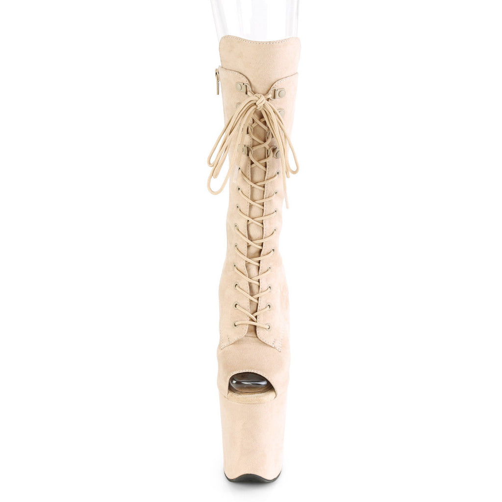 8" Heel, 4" Pf Peep Toe Lace-up Mid Calf Boot, Side Zip Pleaser Pleaser FLAMINGO/1051FS