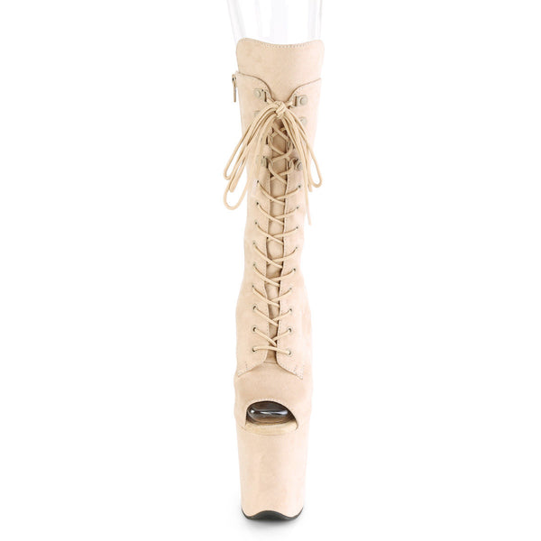 8" Heel, 4" Pf Peep Toe Lace-up Mid Calf Boot, Side Zip Pleaser Pleaser FLAMINGO/1051FS