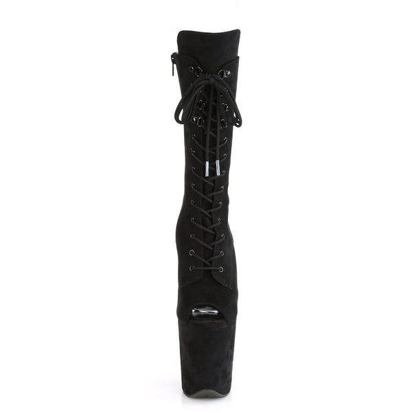 8" Heel, 4" Pf Peep Toe Lace-up Mid Calf Boot, Side Zip Pleaser Pleaser FLAMINGO/1051FS