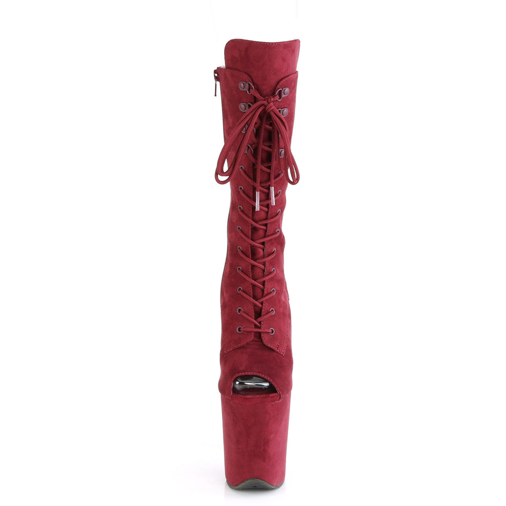 8" Heel, 4" Pf Peep Toe Lace-up Mid Calf Boot, Side Zip Pleaser  FLAMINGO/1051FS