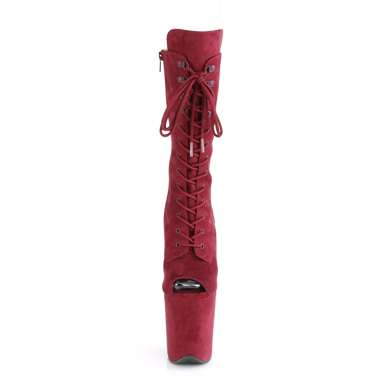 8" Heel, 4" Pf Peep Toe Lace-up Mid Calf Boot, Side Zip Pleaser  FLAMINGO/1051FS