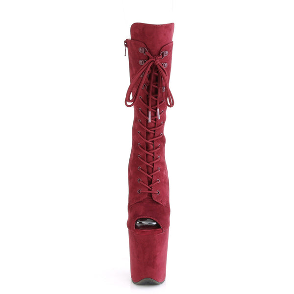 8" Heel, 4" Pf Peep Toe Lace-up Mid Calf Boot, Side Zip Pleaser  FLAMINGO/1051FS