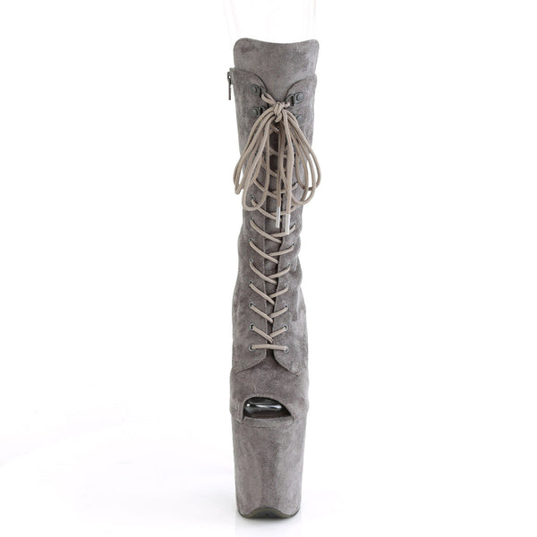 8" Heel, 4" Pf Peep Toe Lace-up Mid Calf Boot, Side Zip Pleaser Pleaser FLAMINGO/1051FS