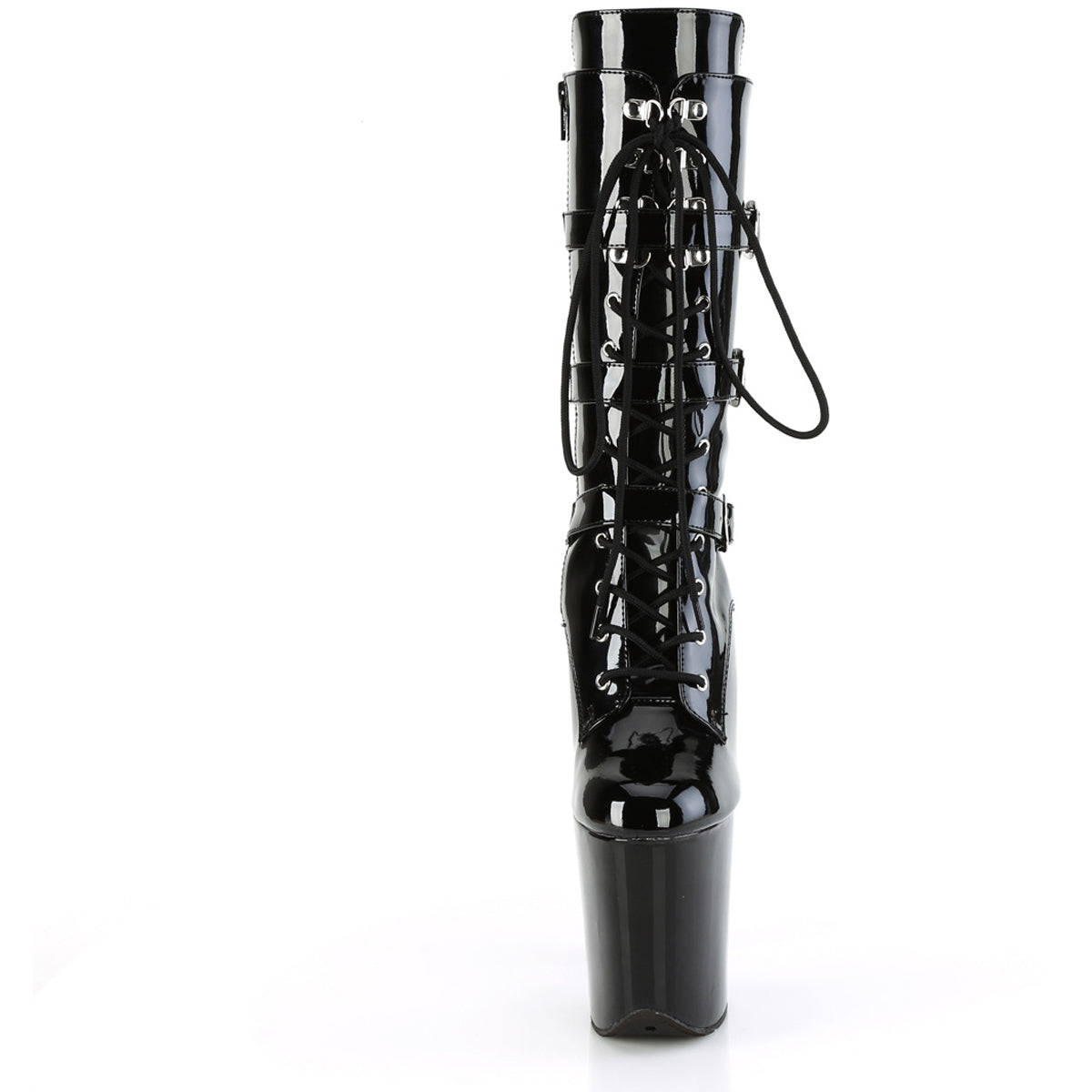8" Heel, 4" Pf Lace-Up Buckled Mid-Calf Boot, Side Zip Pleaser Pleaser FLAMINGO/1053