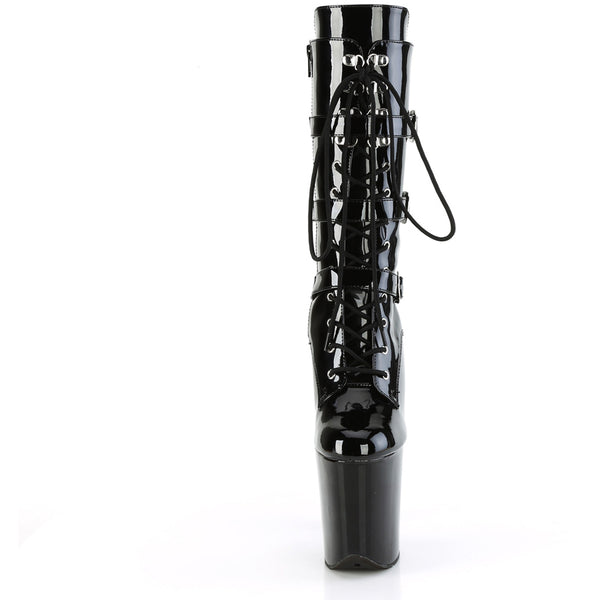 8" Heel, 4" Pf Lace-Up Buckled Mid-Calf Boot, Side Zip Pleaser Pleaser FLAMINGO/1053