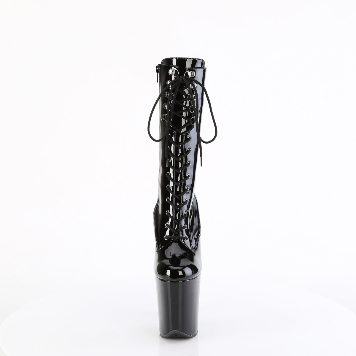 8" Heel, 4" Pf Lace-Up Front Mid Calf Boot, Side Zip Pleaser Pleaser FLAMINGO/1054