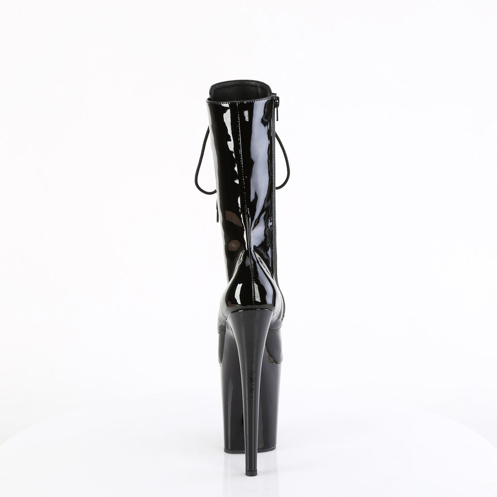 8" Heel, 4" Pf Lace-Up Front Mid Calf Boot, Side Zip Pleaser Pleaser FLAMINGO/1054