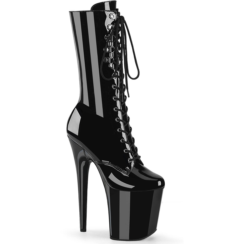 8" Heel, 4" Pf Lace-Up Front Mid Calf Boot, Side Zip Pleaser Pleaser FLAMINGO/1054