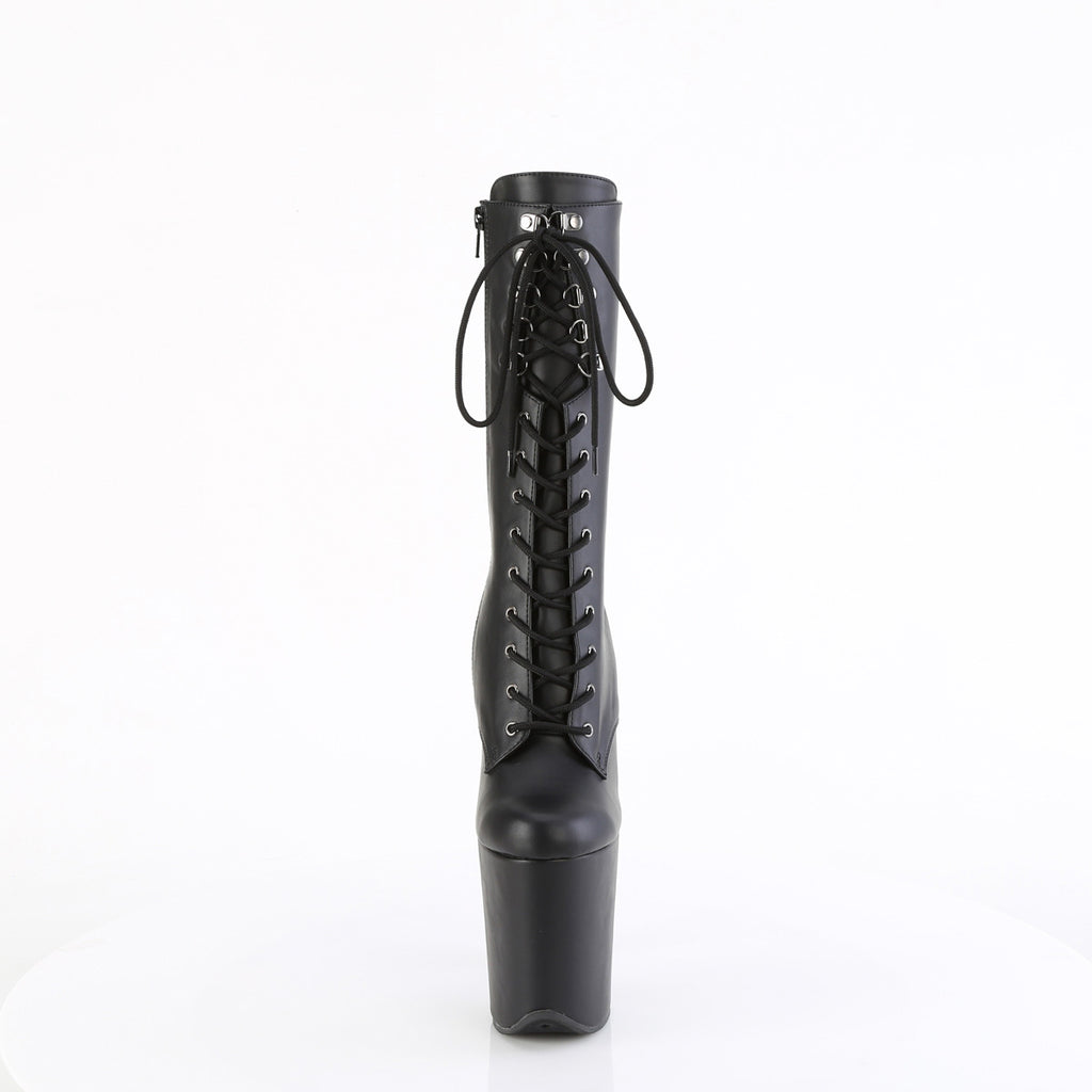 8" Heel, 4" Pf Lace-Up Front Mid Calf Boot, Side Zip Pleaser Pleaser FLAMINGO/1054