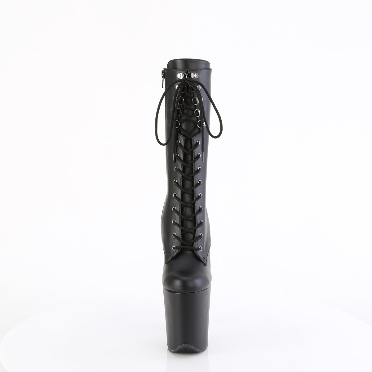 8" Heel, 4" Pf Lace-Up Front Mid Calf Boot, Side Zip Pleaser Pleaser FLAMINGO/1054