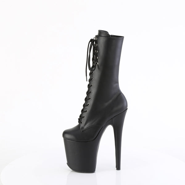 8" Heel, 4" Pf Lace-Up Front Mid Calf Boot, Side Zip Pleaser Pleaser FLAMINGO/1054