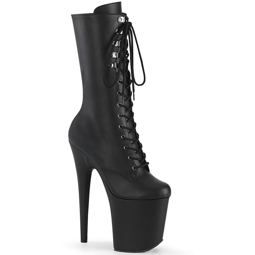 8" Heel, 4" Pf Lace-Up Front Mid Calf Boot, Side Zip Pleaser Pleaser FLAMINGO/1054