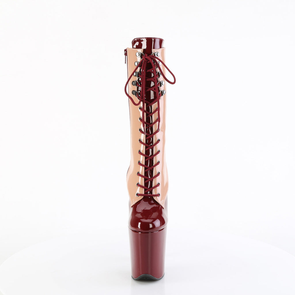8" Heel, 4" Pf Two Tone Lace-Up Mid Calf Boot, Side Zip Pleaser Pleaser FLAMINGO/1054DC