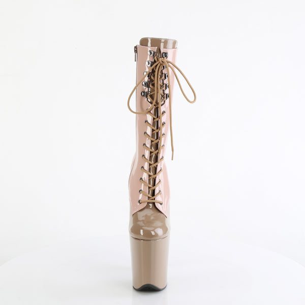 8" Heel, 4" Pf Two Tone Lace-Up Mid Calf Boot, Side Zip Pleaser Pleaser FLAMINGO/1054DC