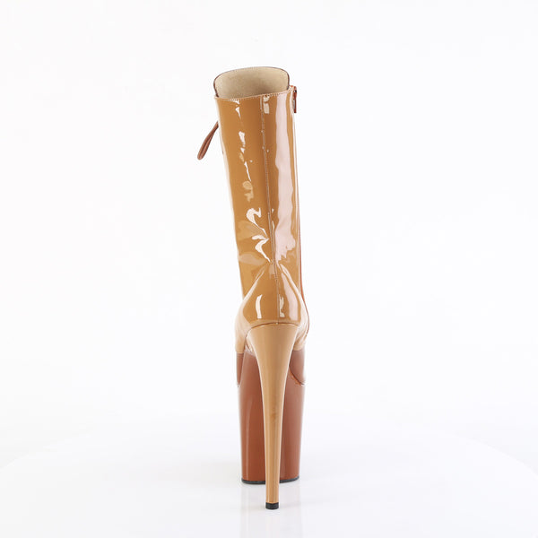 8" Heel, 4" Pf Two Tone Lace-Up Mid Calf Boot, Side Zip Pleaser Pleaser FLAMINGO/1054DC