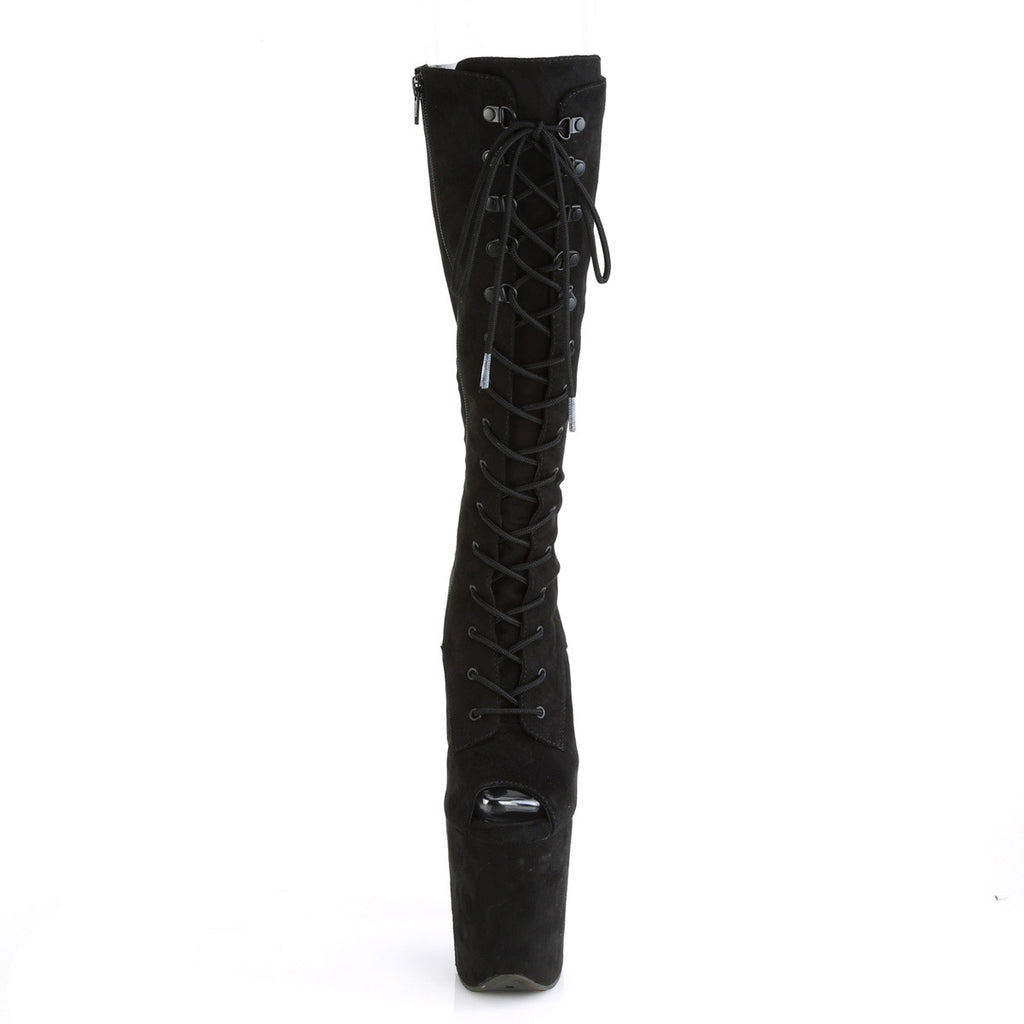8" Heel, 4" Pf Peep Toe Lace-up Knee Boot, Side Zip Pleaser Pleaser FLAMINGO/2051FS