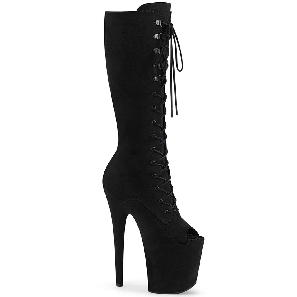 8" Heel, 4" Pf Peep Toe Lace-up Knee Boot, Side Zip Pleaser Pleaser FLAMINGO/2051FS