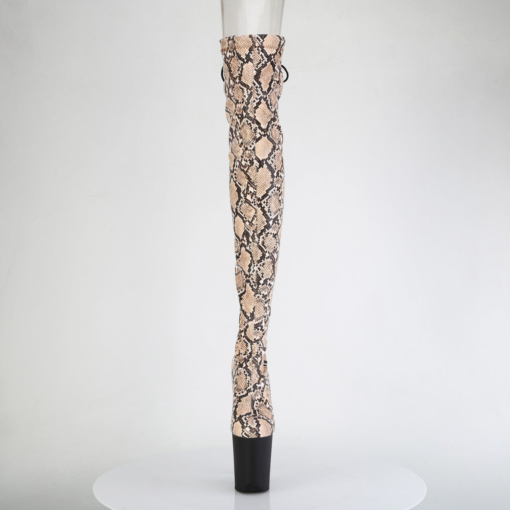 8" Heel, 4" Pf Stretch Snake Print Pull-On Thigh Boot Pleaser Pleaser FLAMINGO/3008SP/BT
