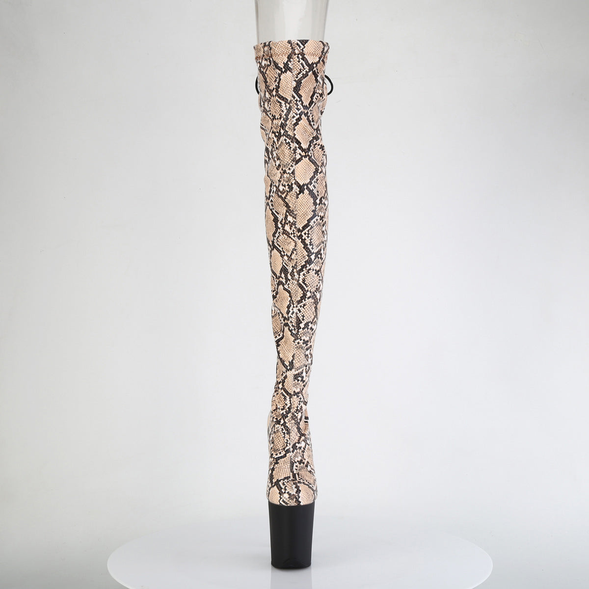 8" Heel, 4" Pf Stretch Snake Print Pull-On Thigh Boot Pleaser Pleaser FLAMINGO/3008SP/BT