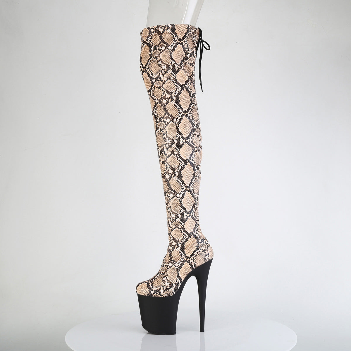 8" Heel, 4" Pf Stretch Snake Print Pull-On Thigh Boot Pleaser Pleaser FLAMINGO/3008SP/BT