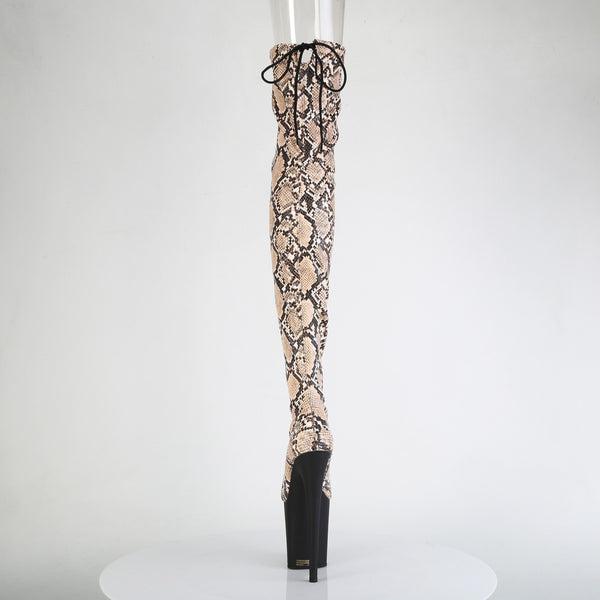 8" Heel, 4" Pf Stretch Snake Print Pull-On Thigh Boot Pleaser Pleaser FLAMINGO/3008SP/BT