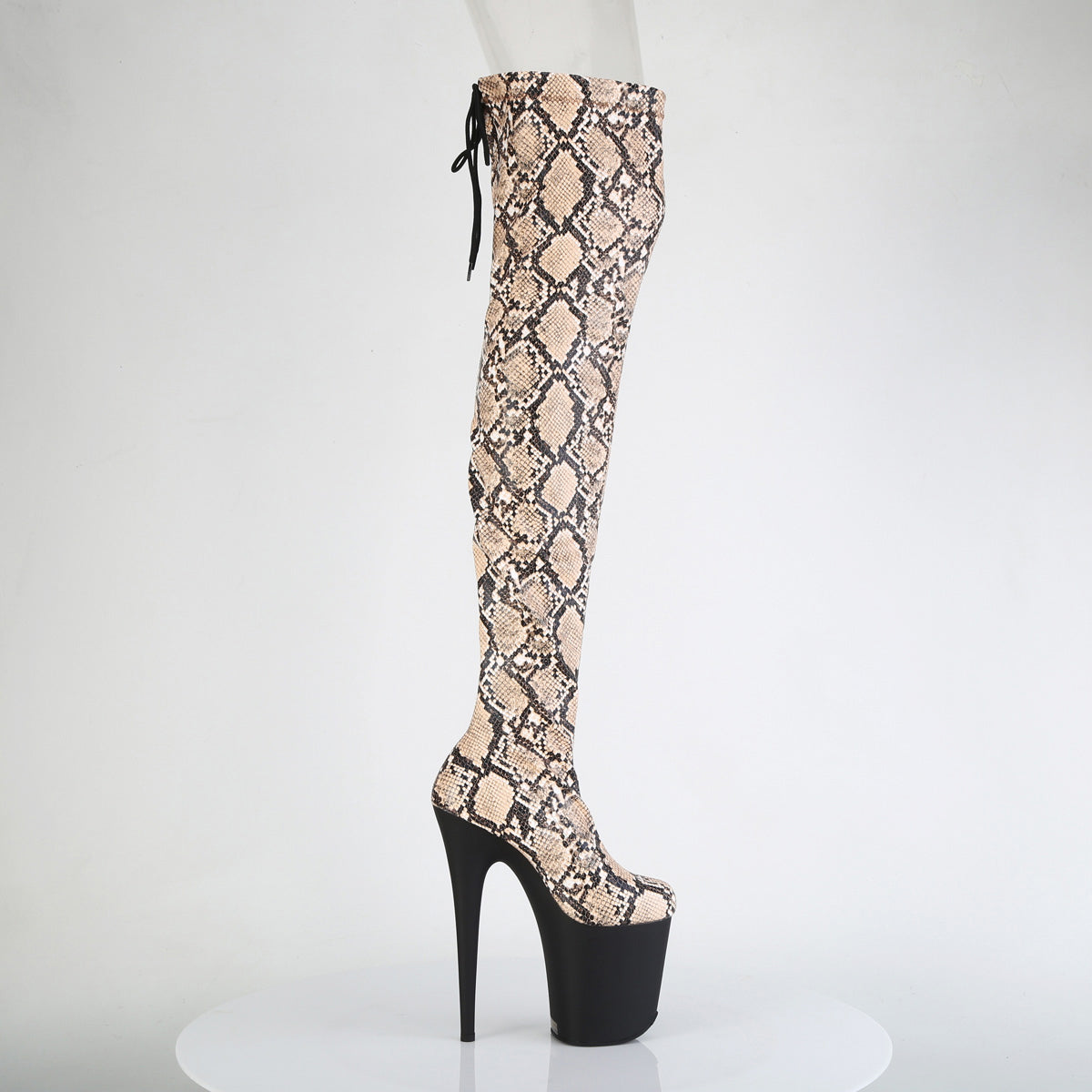 8" Heel, 4" Pf Stretch Snake Print Pull-On Thigh Boot Pleaser Pleaser FLAMINGO/3008SP/BT