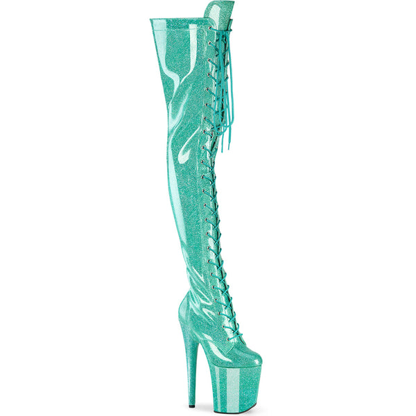 8" Heel, 4" Pf Lace-Up Stretch Thigh Boot, Side Zip Pleaser Pleaser FLAMINGO/3020GP