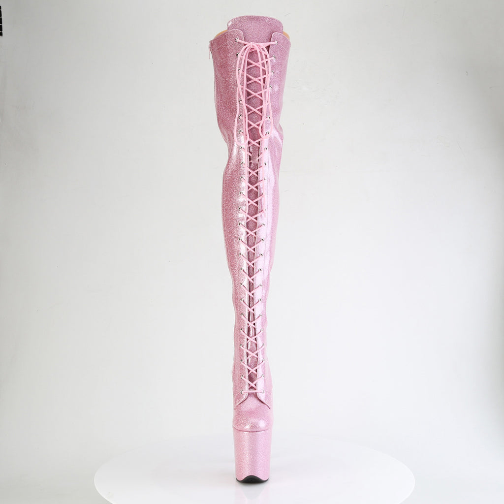 8" Heel, 4" Pf Lace-Up Stretch Thigh Boot, Side Zip Pleaser Pleaser FLAMINGO/3020GP